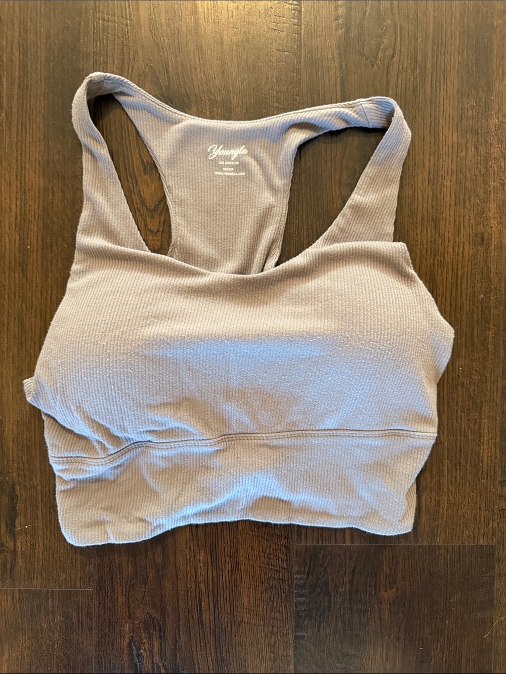 YoungLA Ribbed Racerback Crop Top in Taupe